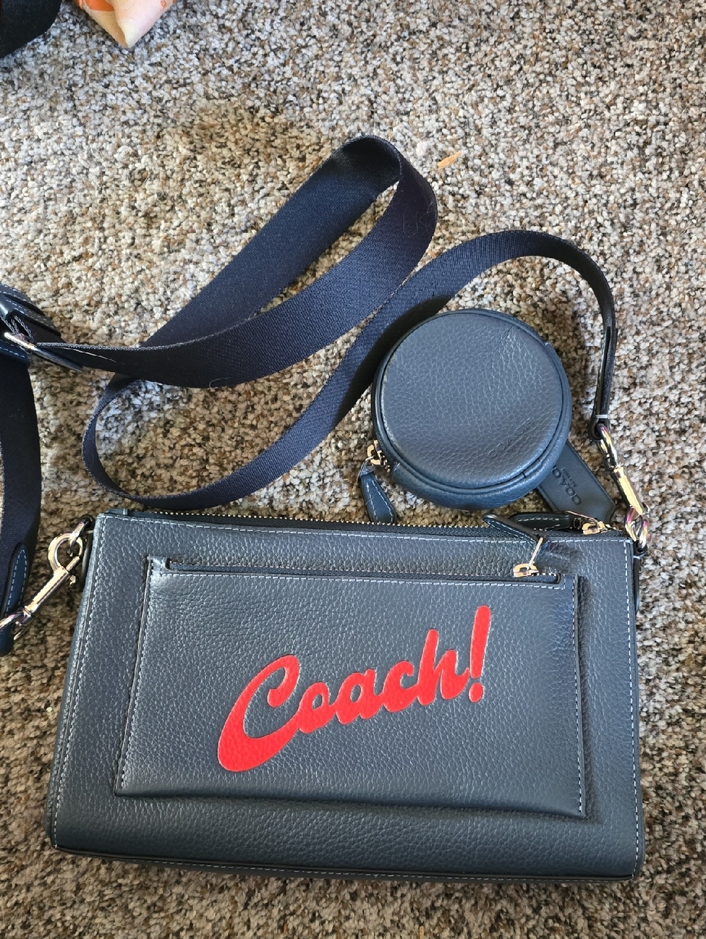 Coach holden Leather Crossbody Wallet with Red Logo Script